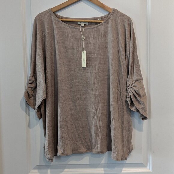 Max Studio Cinched Sleeve Top Size 3X Taupe Jersey Dropped-Shoulder T-Shirt NWT - Picture 2 of 15